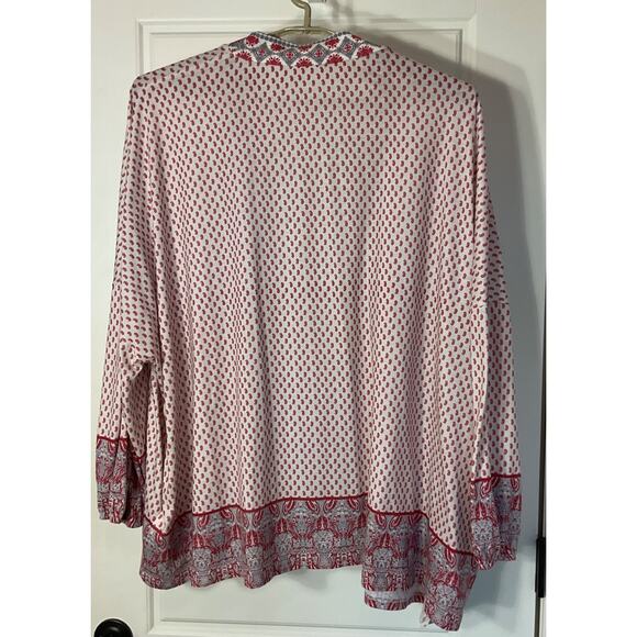 Simple Suzanne Betro Off White Pink Gray Open Front W/Pockets Kimono 2X - Picture 3 of 7